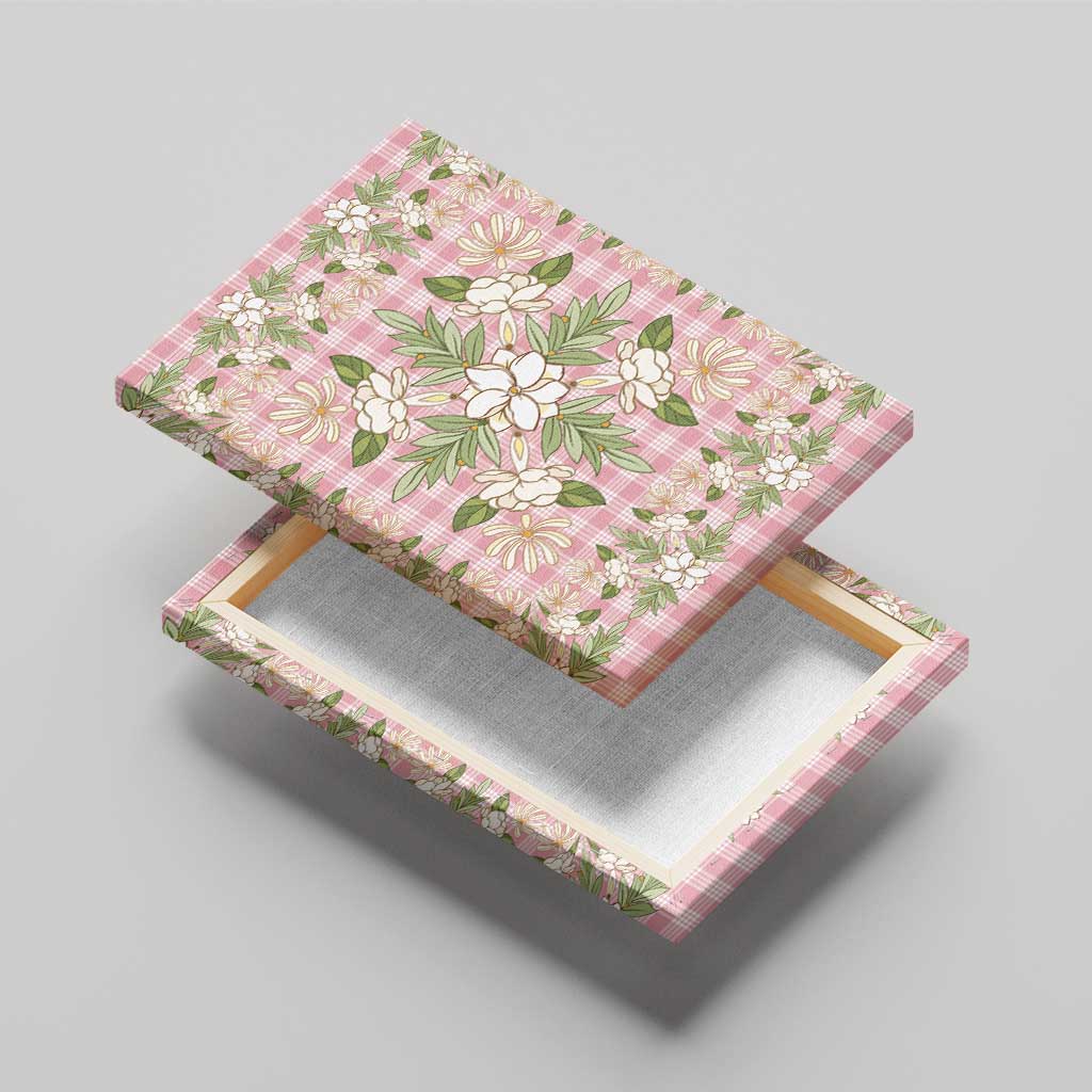 Squares Maile Leaf Canvas Wall Art Pink Palaka Hawaiian Quilt Pattern - Polynesian Pride
