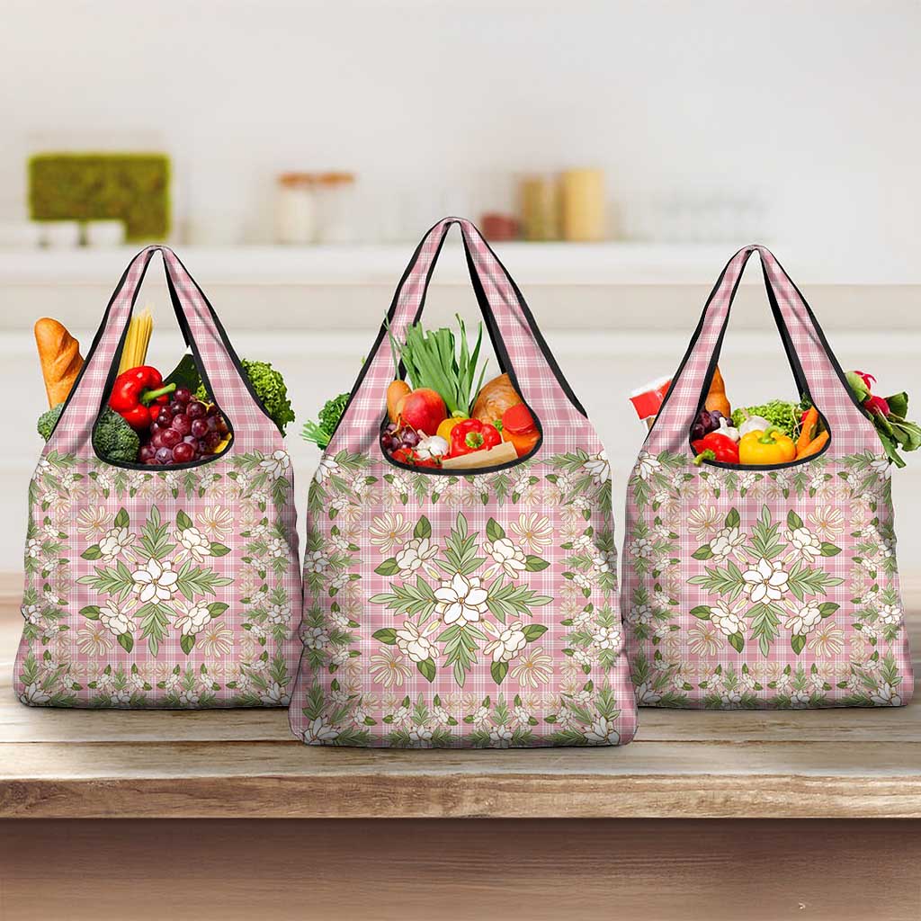 Squares Maile Leaf Grocery Bag Pink Palaka Hawaiian Quilt Pattern - Polynesian Pride