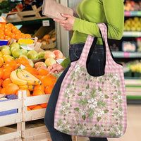 Squares Maile Leaf Grocery Bag Pink Palaka Hawaiian Quilt Pattern - Polynesian Pride