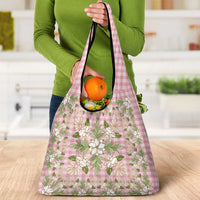 Squares Maile Leaf Grocery Bag Pink Palaka Hawaiian Quilt Pattern - Polynesian Pride