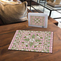Squares Maile Leaf Puzzle Pink Palaka Hawaiian Quilt Pattern - Polynesian Pride