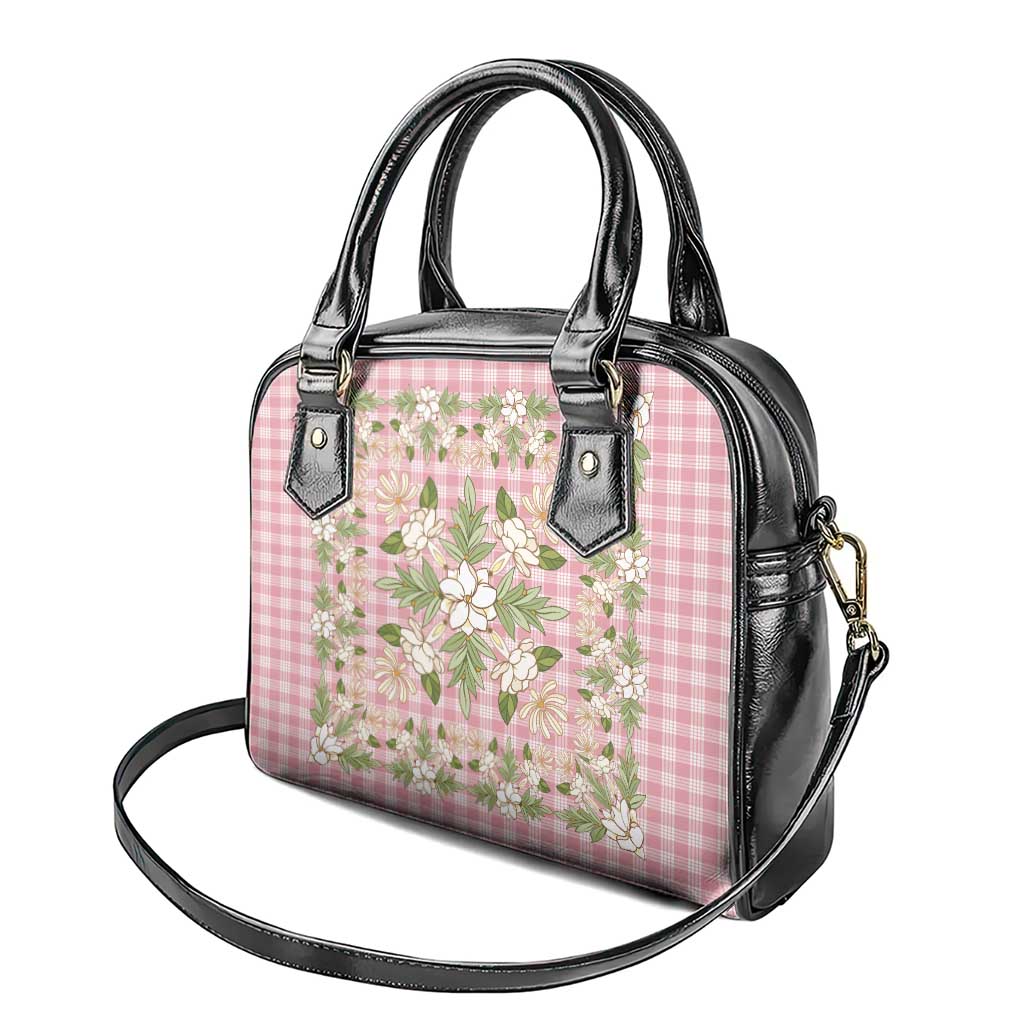 Squares Maile Leaf Shoulder Handbag Pink Palaka Hawaiian Quilt Pattern - Polynesian Pride