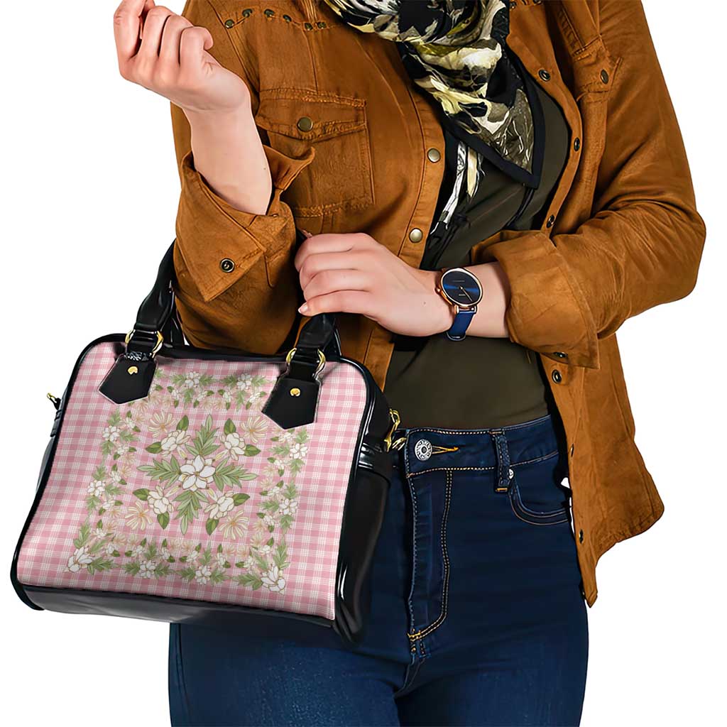 Squares Maile Leaf Shoulder Handbag Pink Palaka Hawaiian Quilt Pattern - Polynesian Pride