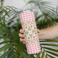 Squares Maile Leaf Skinny Tumbler Pink Palaka Hawaiian Quilt Pattern - Polynesian Pride