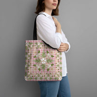 Squares Maile Leaf Tote Bag Pink Palaka Hawaiian Quilt Pattern - Polynesian Pride