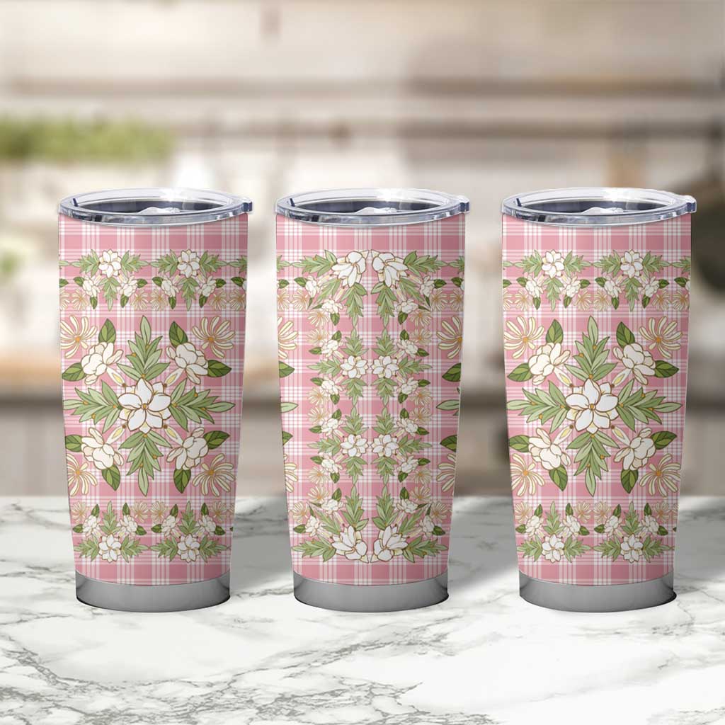 Squares Maile Leaf Tumbler Cup Pink Palaka Hawaiian Quilt Pattern - Polynesian Pride