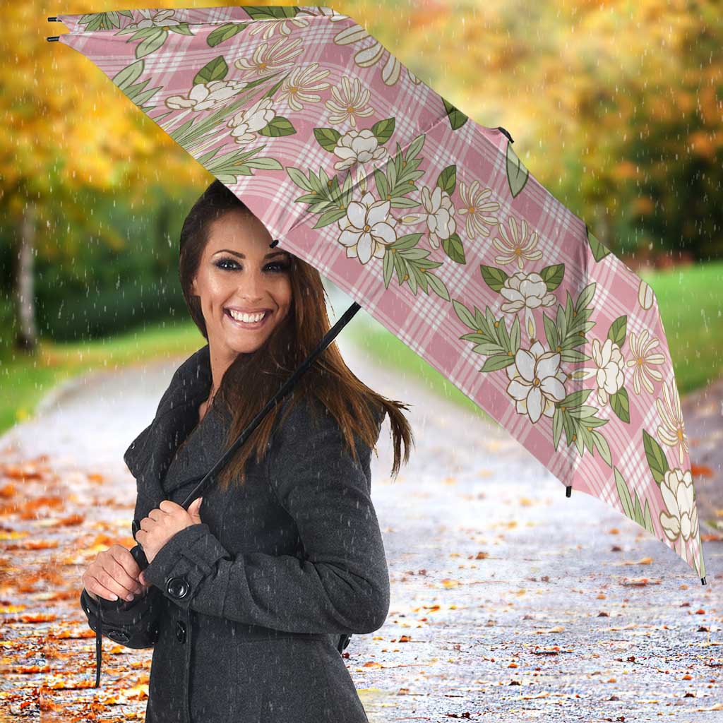 Squares Maile Leaf Umbrella Pink Palaka Hawaiian Quilt Pattern - Polynesian Pride