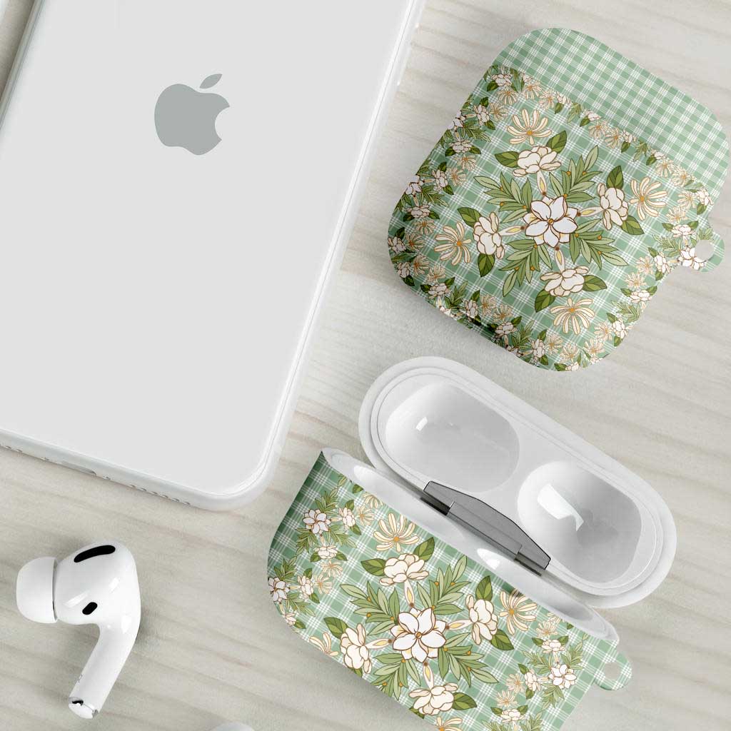 Squares Maile Leaf AirPods Case Turquoise Palaka Hawaiian Quilt Pattern - Polynesian Pride