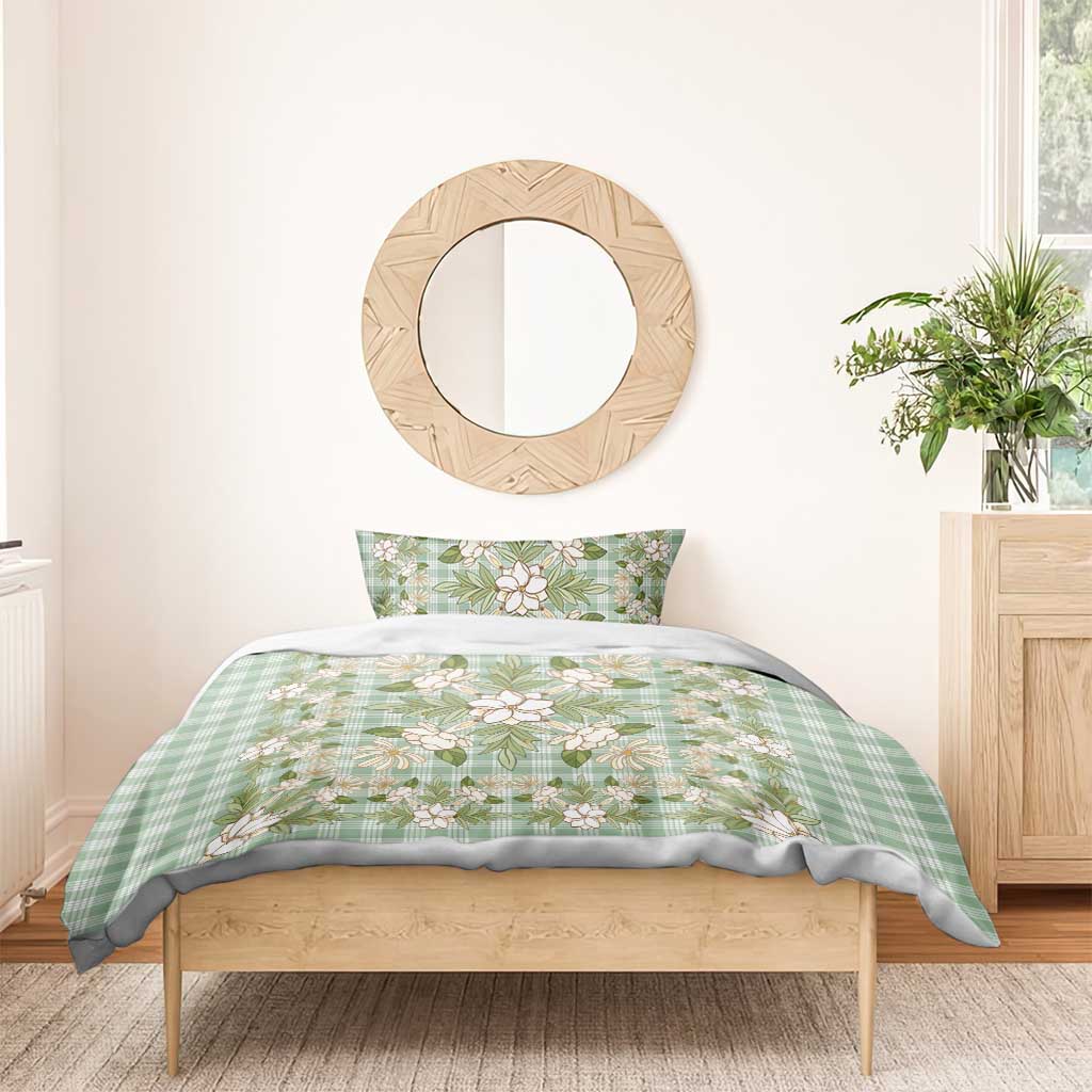 Squares Maile Leaf Bedding Set Turquoise Palaka Hawaiian Quilt Pattern - Polynesian Pride