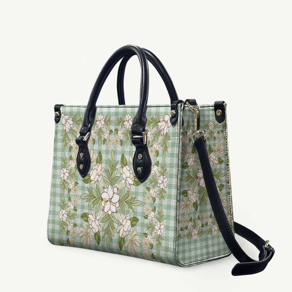 Squares Maile Leaf Leather Bag Turquoise Palaka Hawaiian Quilt Pattern - Polynesian Pride