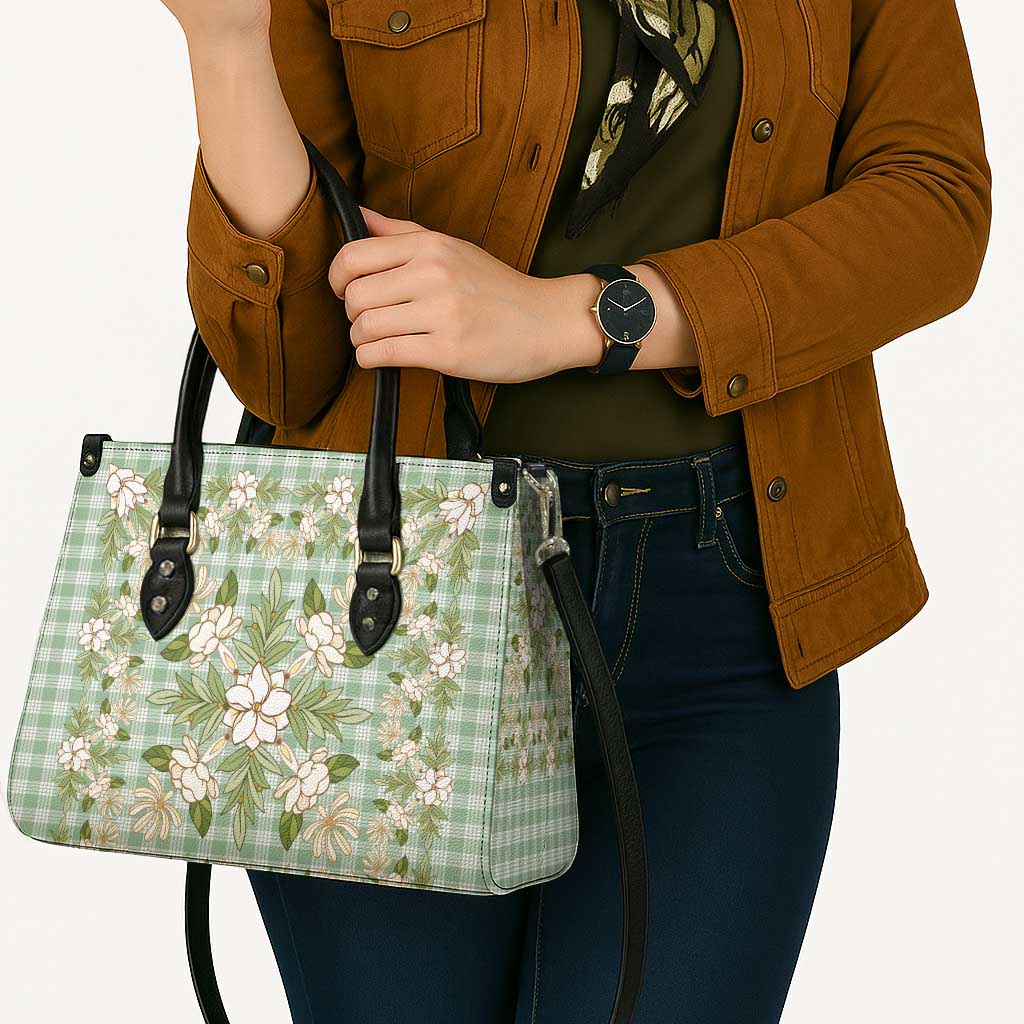 Squares Maile Leaf Leather Bag Turquoise Palaka Hawaiian Quilt Pattern - Polynesian Pride