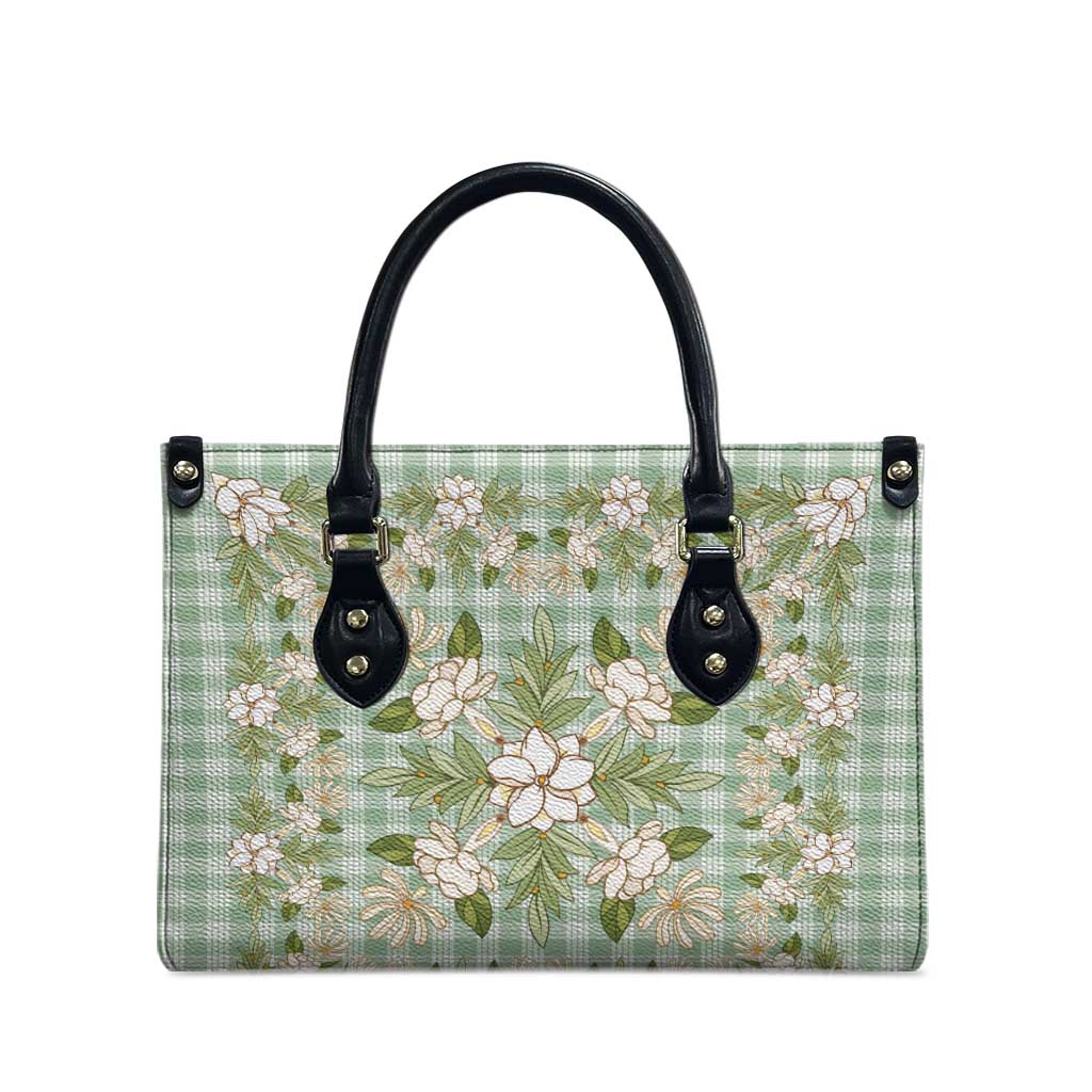 Squares Maile Leaf Leather Bag Turquoise Palaka Hawaiian Quilt Pattern - Polynesian Pride