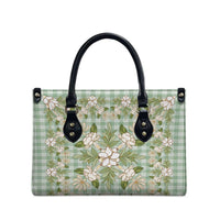 Squares Maile Leaf Leather Bag Turquoise Palaka Hawaiian Quilt Pattern - Polynesian Pride