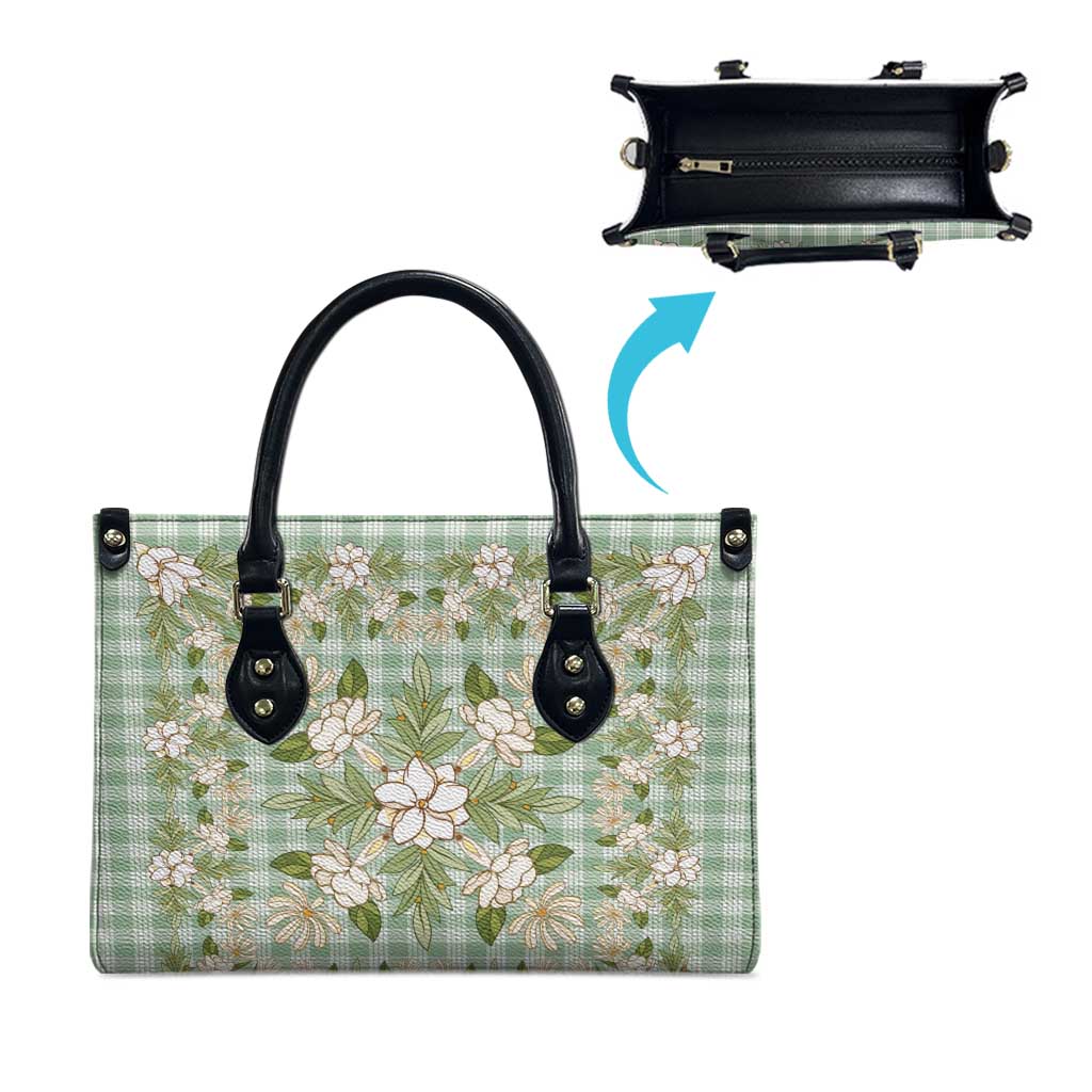 Squares Maile Leaf Leather Bag Turquoise Palaka Hawaiian Quilt Pattern - Polynesian Pride