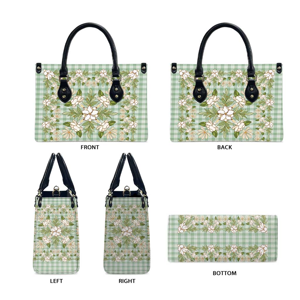 Squares Maile Leaf Leather Bag Turquoise Palaka Hawaiian Quilt Pattern - Polynesian Pride