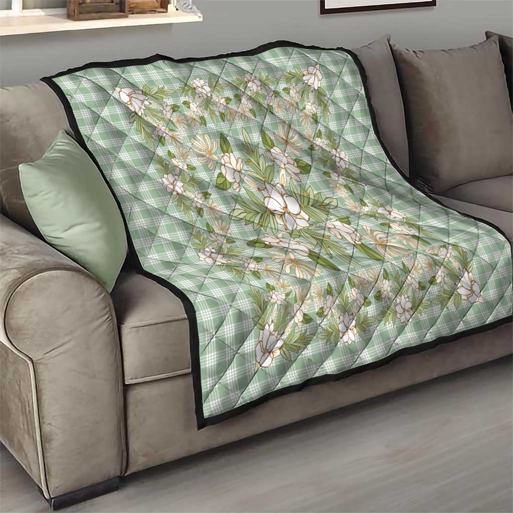 Squares Maile Leaf Quilt Turquoise Palaka Hawaiian Quilt Pattern - Polynesian Pride