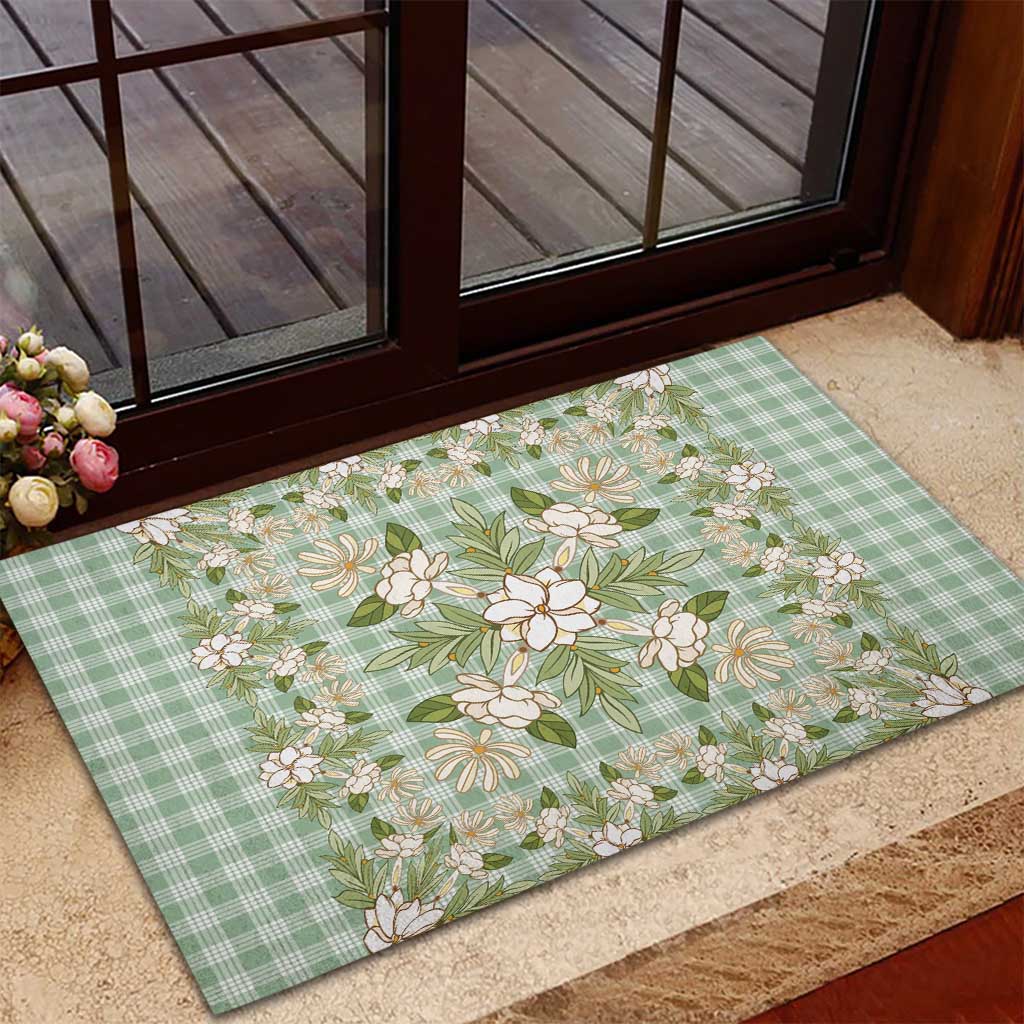 Squares Maile Leaf Rubber Doormat Turquoise Palaka Hawaiian Quilt Pattern - Polynesian Pride