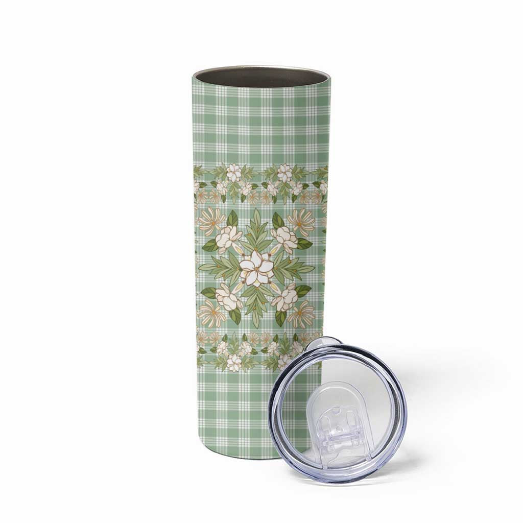 Squares Maile Leaf Skinny Tumbler Turquoise Palaka Hawaiian Quilt Pattern - Polynesian Pride