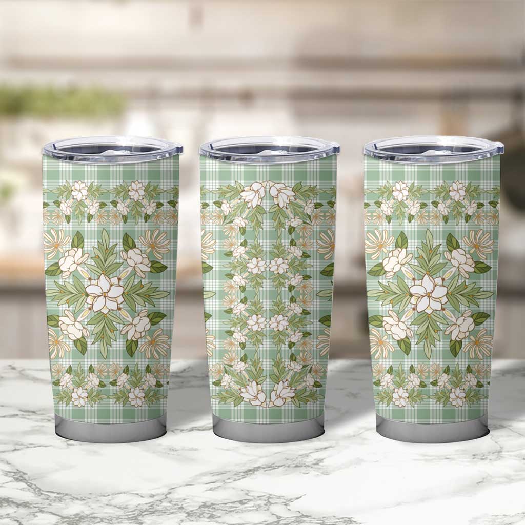 Squares Maile Leaf Tumbler Cup Turquoise Palaka Hawaiian Quilt Pattern - Polynesian Pride