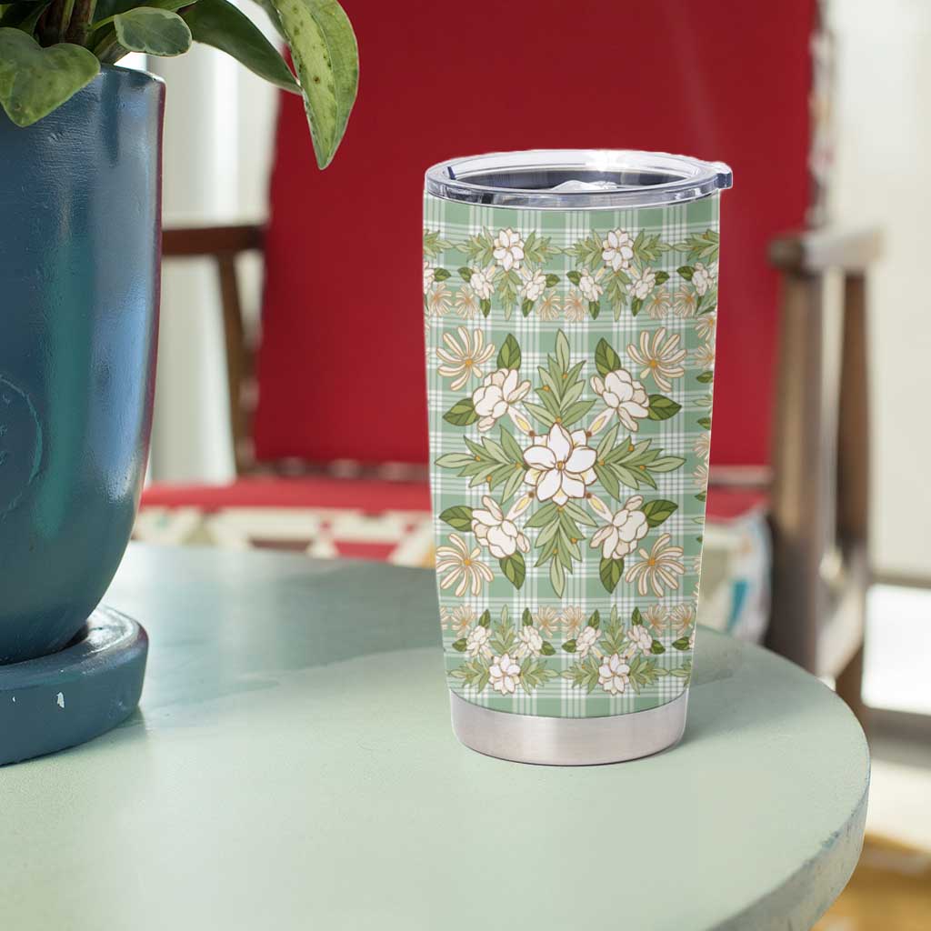 Squares Maile Leaf Tumbler Cup Turquoise Palaka Hawaiian Quilt Pattern - Polynesian Pride