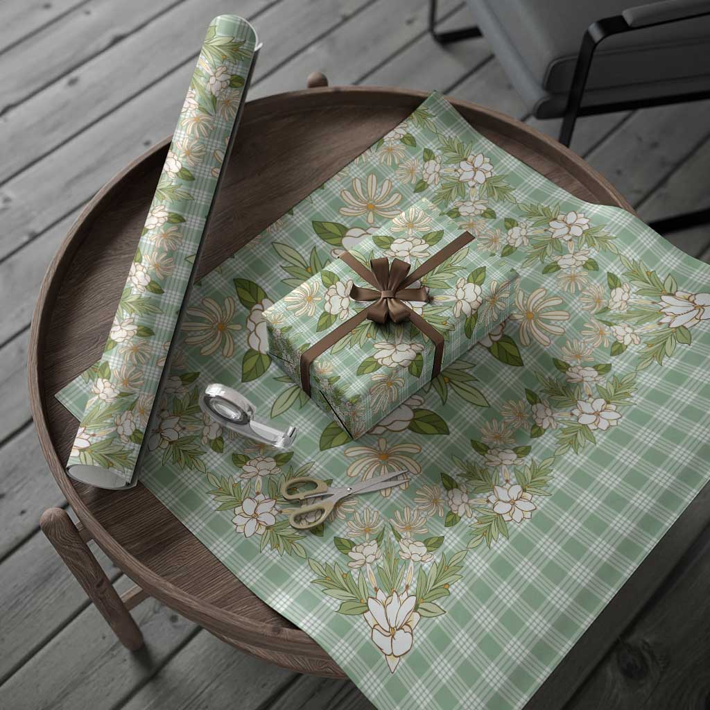 Squares Maile Leaf Wrapping Paper Turquoise Palaka Hawaiian Quilt Pattern - Polynesian Pride