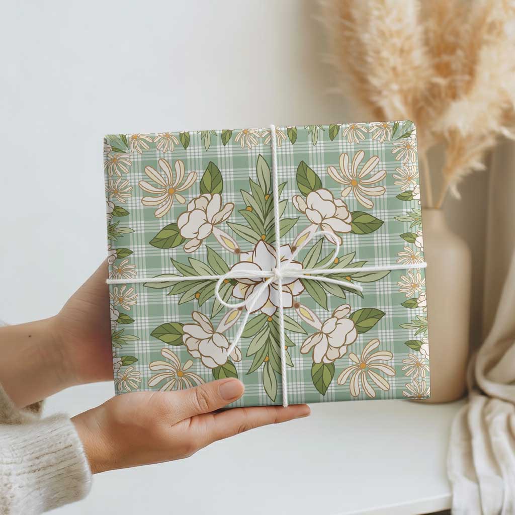 Squares Maile Leaf Wrapping Paper Turquoise Palaka Hawaiian Quilt Pattern - Polynesian Pride