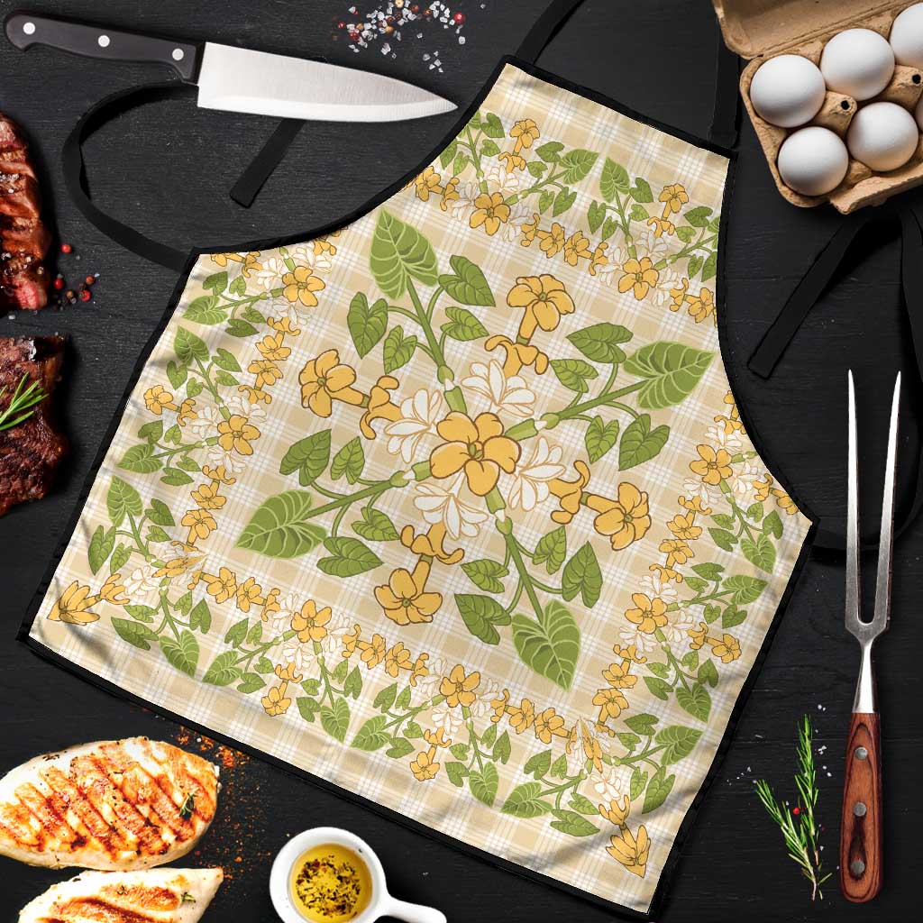 Squares Puakenikeni and Kalo Apron Beige Palaka Hawaiian Quilt Pattern - Polynesian Pride
