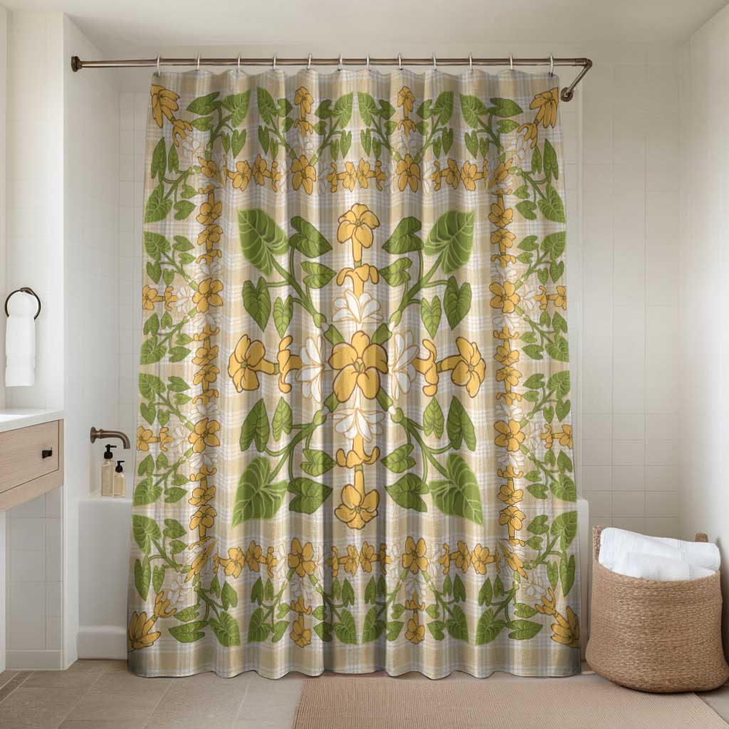 Squares Puakenikeni and Kalo Bathroom Set Beige Palaka Hawaiian Quilt Pattern - Polynesian Pride