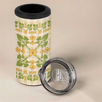 Squares Puakenikeni and Kalo 4 in 1 Can Cooler Tumbler Beige Palaka Hawaiian Quilt Pattern LT9 - Polynesian Pride