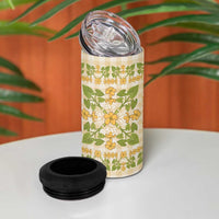Squares Puakenikeni and Kalo 4 in 1 Can Cooler Tumbler Beige Palaka Hawaiian Quilt Pattern LT9 - Polynesian Pride