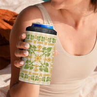 Squares Puakenikeni and Kalo 4 in 1 Can Cooler Tumbler Beige Palaka Hawaiian Quilt Pattern LT9 - Polynesian Pride
