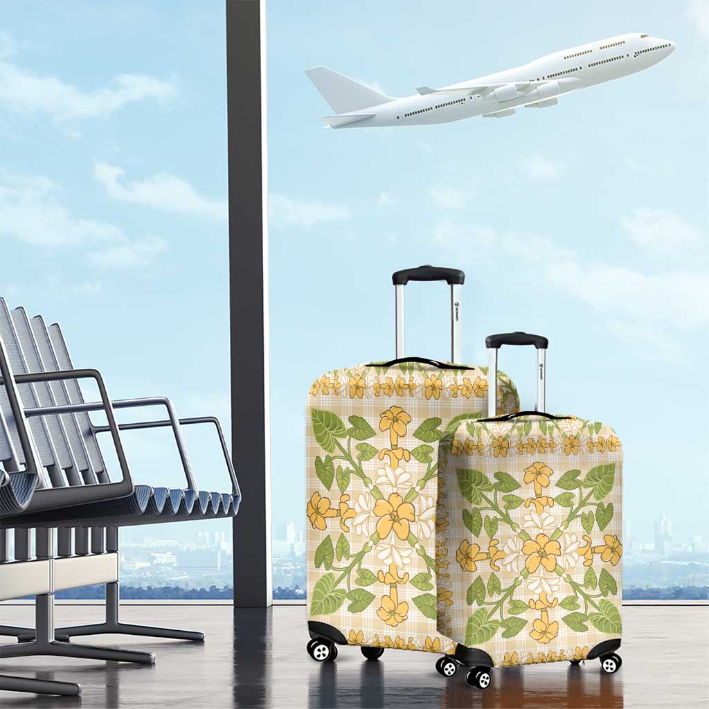 Squares Puakenikeni and Kalo Luggage Cover Beige Palaka Hawaiian Quilt Pattern - Polynesian Pride