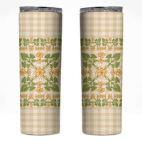 Squares Puakenikeni and Kalo Skinny Tumbler Beige Palaka Hawaiian Quilt Pattern LT9 Beige - Polynesian Pride