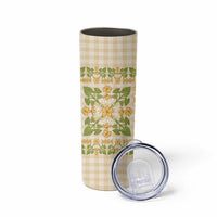 Squares Puakenikeni and Kalo Skinny Tumbler Beige Palaka Hawaiian Quilt Pattern LT9 - Polynesian Pride