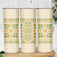Squares Puakenikeni and Kalo Skinny Tumbler Beige Palaka Hawaiian Quilt Pattern LT9 - Polynesian Pride