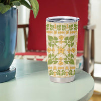 Squares Puakenikeni and Kalo Tumbler Cup Beige Palaka Hawaiian Quilt Pattern - Polynesian Pride