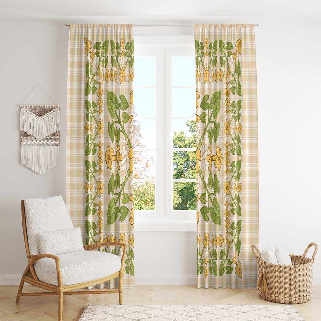 Squares Puakenikeni and Kalo Window Curtain Beige Palaka Hawaiian Quilt Pattern - Polynesian Pride