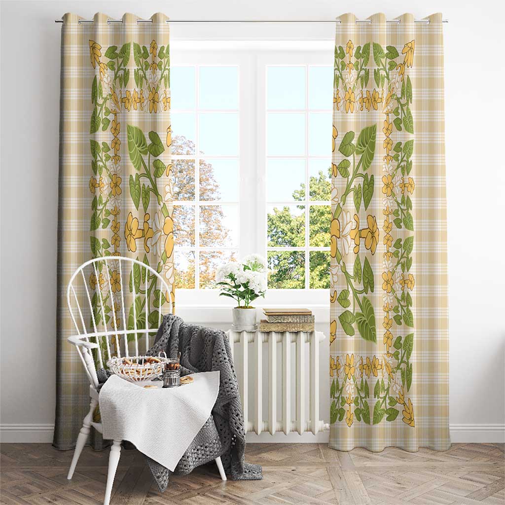 Squares Puakenikeni and Kalo Window Curtain Beige Palaka Hawaiian Quilt Pattern - Polynesian Pride