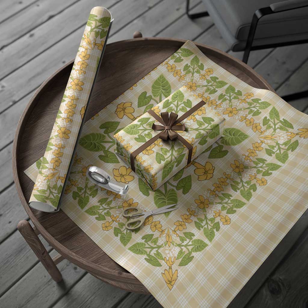Squares Puakenikeni and Kalo Wrapping Paper Beige Palaka Hawaiian Quilt Pattern - Polynesian Pride