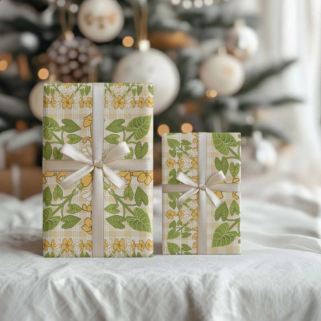 Squares Puakenikeni and Kalo Wrapping Paper Beige Palaka Hawaiian Quilt Pattern - Polynesian Pride
