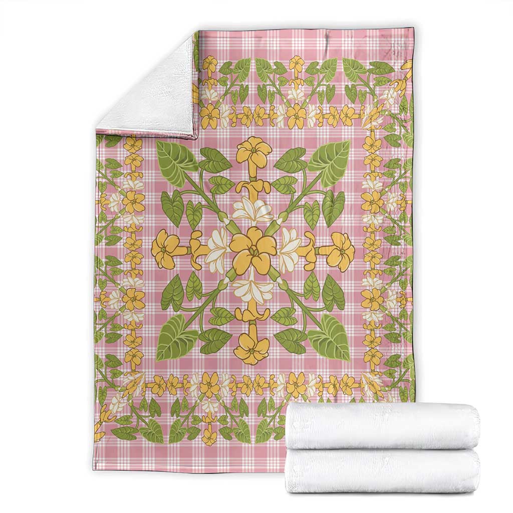 Squares Puakenikeni and Kalo Blanket Pink Palaka Hawaiian Quilt Pattern - Polynesian Pride