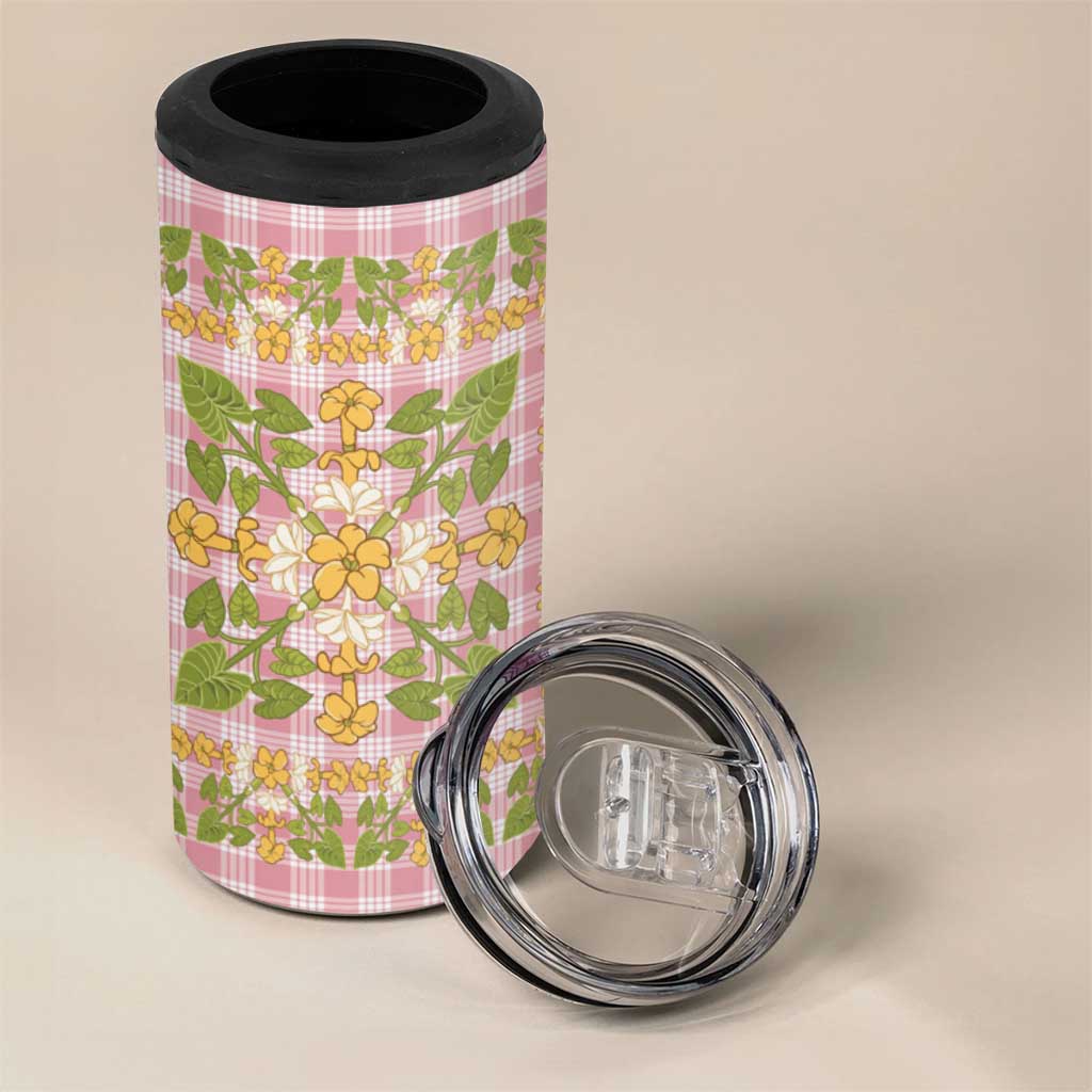 Squares Puakenikeni and Kalo 4 in 1 Can Cooler Tumbler Pink Palaka Hawaiian Quilt Pattern LT9 - Polynesian Pride
