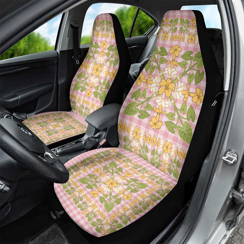 Squares Puakenikeni and Kalo Car Seat Cover Pink Palaka Hawaiian Quilt Pattern - Polynesian Pride