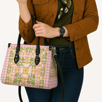 Squares Puakenikeni and Kalo Leather Bag Pink Palaka Hawaiian Quilt Pattern - Polynesian Pride