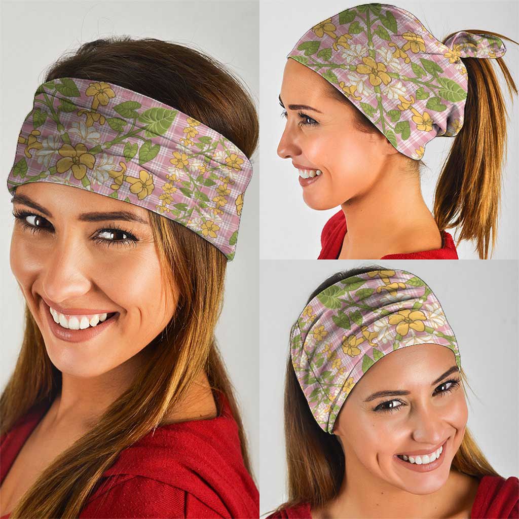 Squares Puakenikeni and Kalo Neck Gaiter Pink Palaka Hawaiian Quilt Pattern - Polynesian Pride