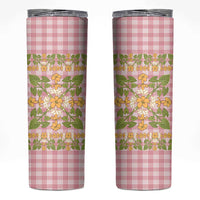 Squares Puakenikeni and Kalo Skinny Tumbler Pink Palaka Hawaiian Quilt Pattern LT9 Pink - Polynesian Pride