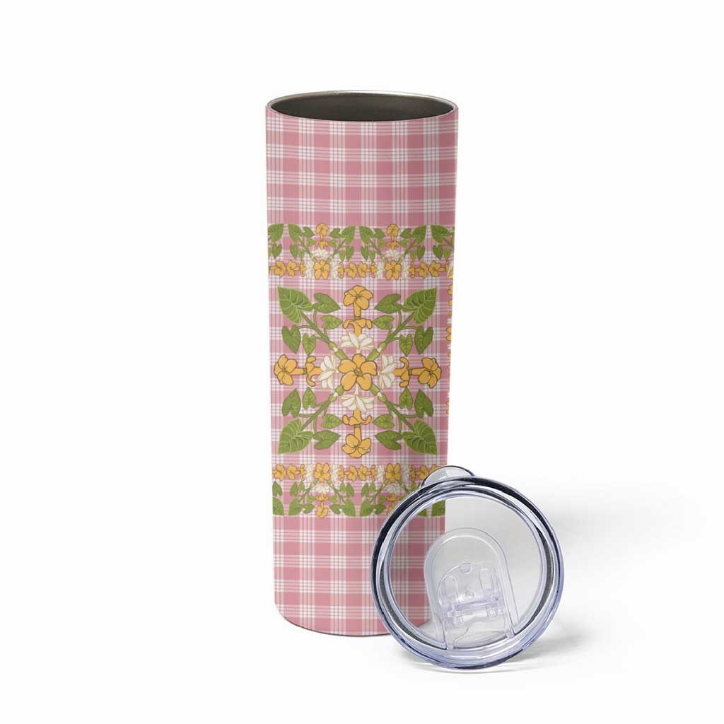 Squares Puakenikeni and Kalo Skinny Tumbler Pink Palaka Hawaiian Quilt Pattern LT9 - Polynesian Pride