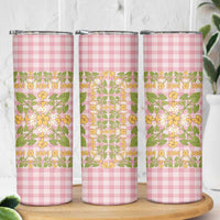 Squares Puakenikeni and Kalo Skinny Tumbler Pink Palaka Hawaiian Quilt Pattern LT9 - Polynesian Pride