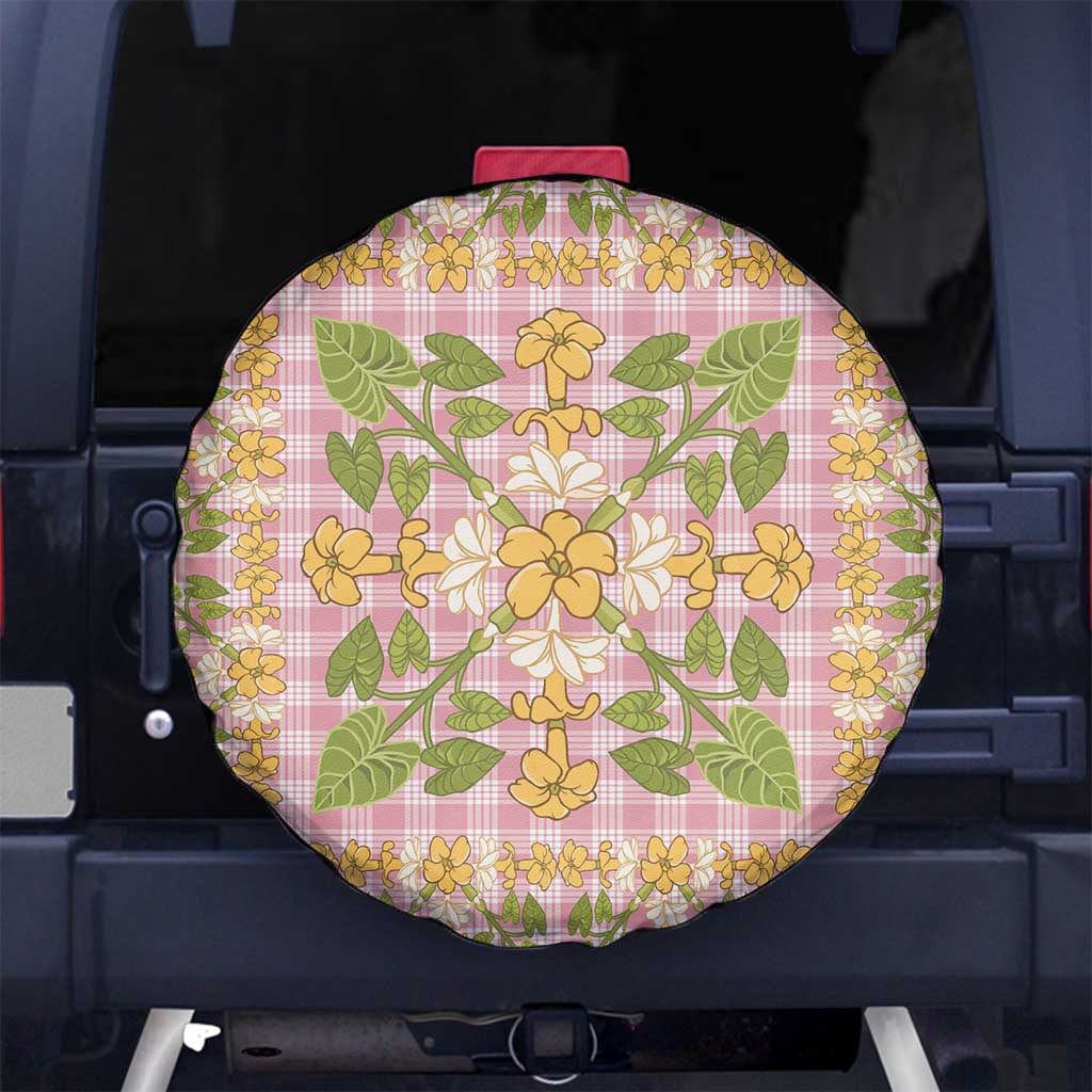 Squares Puakenikeni and Kalo Spare Tire Cover Pink Palaka Hawaiian Quilt Pattern LT9 No hole Pink - Polynesian Pride