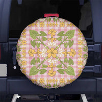 Squares Puakenikeni and Kalo Spare Tire Cover Pink Palaka Hawaiian Quilt Pattern LT9 No hole Pink - Polynesian Pride
